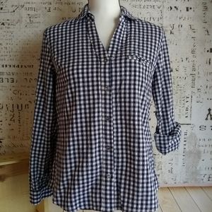 KUT from the Kloth plaid v-neck button down shirt